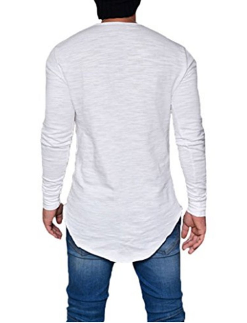 LIWEIKE Mens Hipster Hip Hop Longline Crewneck T-Shirt (White, Large) - Image 2